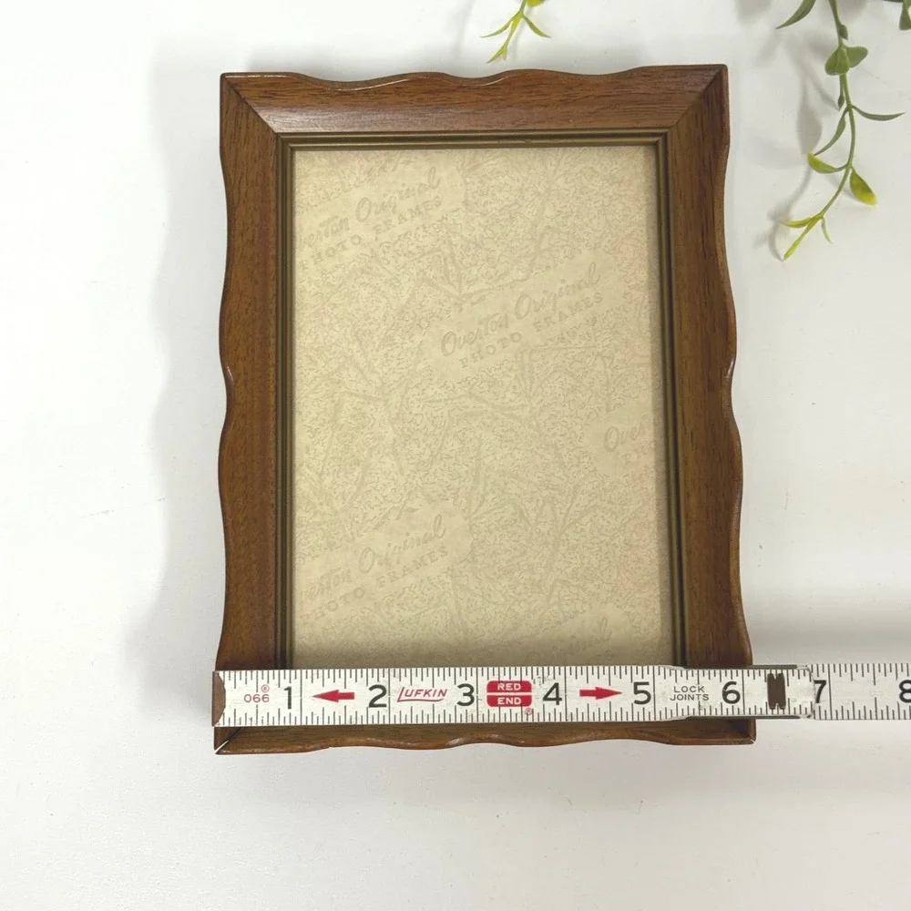 Vintage Wood Photo Frame Scalloped Wavy Edge MCM Overton Original holds 5x7